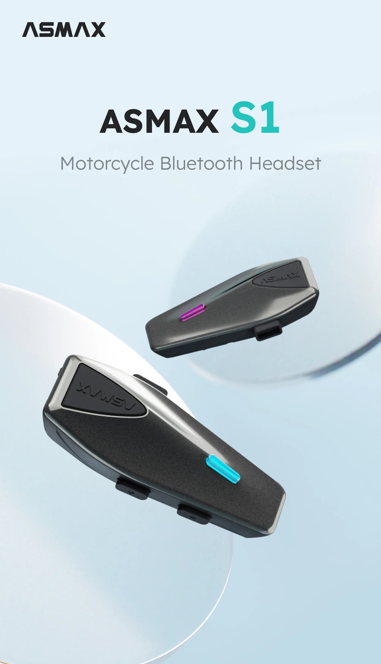S1 Helmet Bluetooth Headset Voice Control Motorcycle Communication Systems 8 Riders Helmet Intercom with FM Radio ENC/IPX7