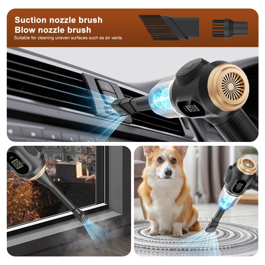 2-in-1 car vacuum cleaner and blower, high-powered suction for cleaning car seats/mats/trunk dust, portable