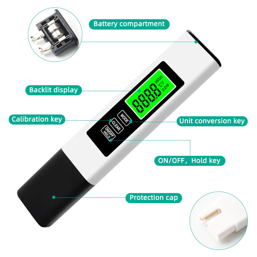 4 in 1 Digital Water Tester TDS EC & Temperature(°C °F) Meter Accurate Backlit LCD Display for Pools Drinking Water Aquariums