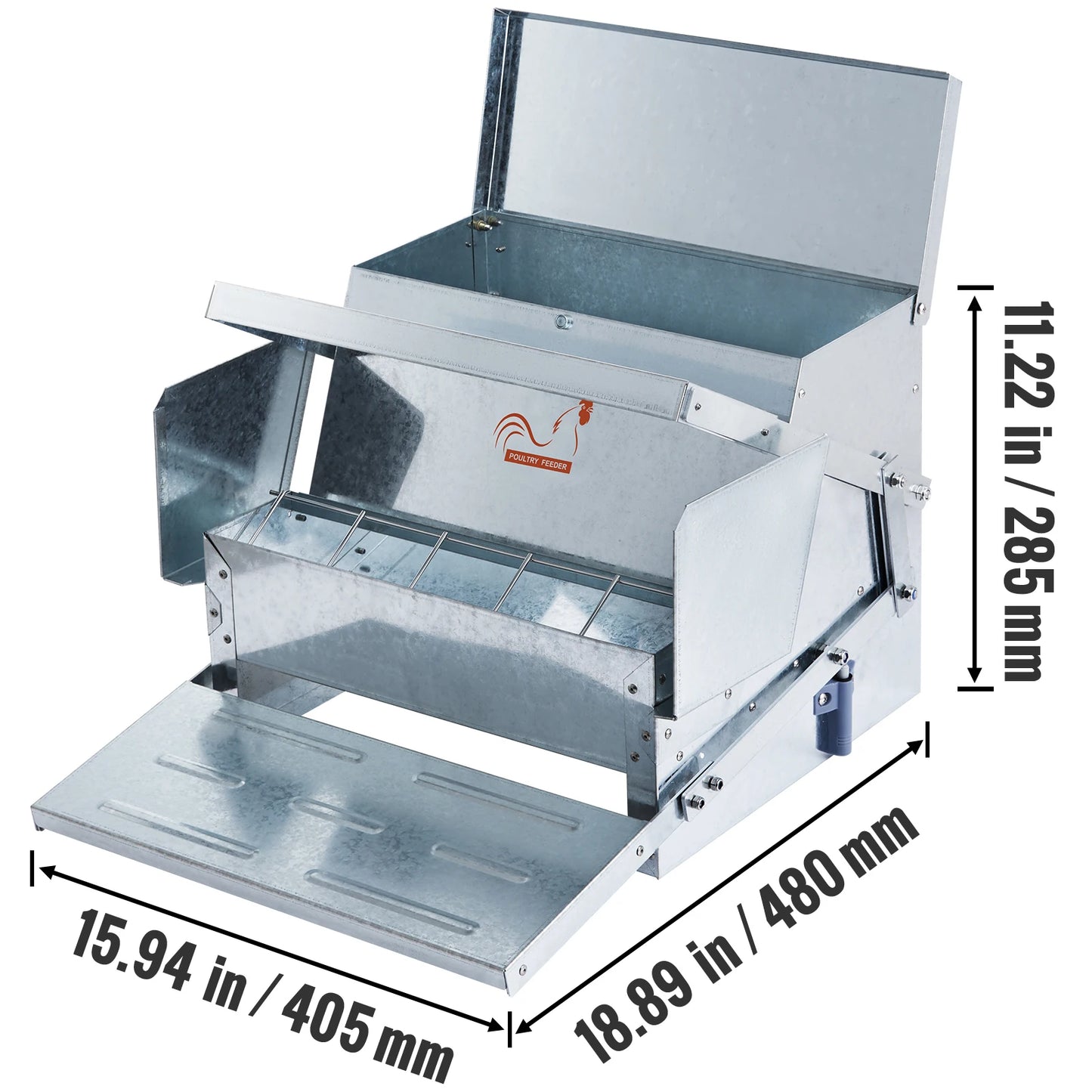 Automatic Chicken Feeder 25 lbs Capacity Feeds 10 Chickens up to 11 Days Galvanized Steel Poultry Feeder