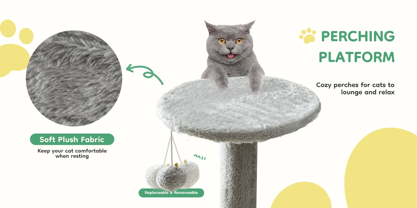 44In Cat Tree Tall Multi-Cat Climbing Tower for Pet Furniture Natural Sisal Scratching Posts Stable Pet House for Indoor Cat