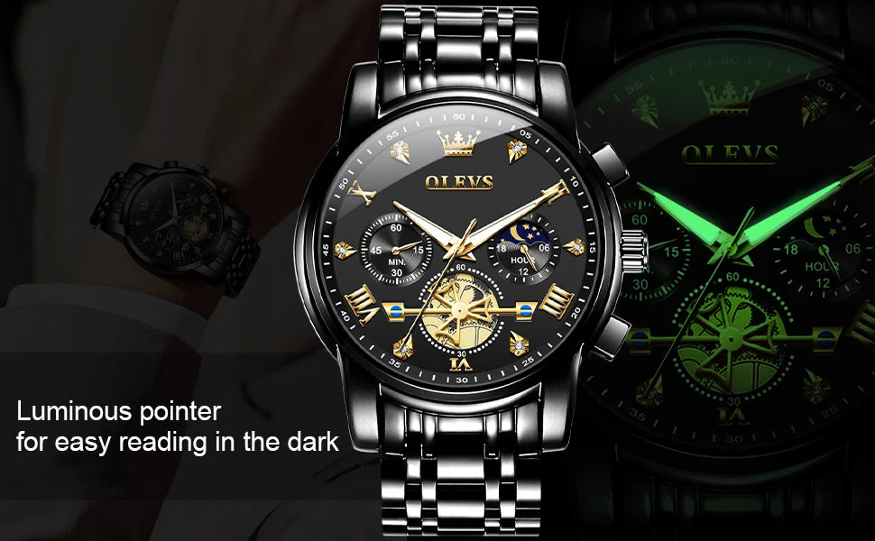 2856 Quartz Watch for Men Flywheel Skeleton Chronograph Moon Phase Multifunctional Stainless steel Men's Wristwatches
