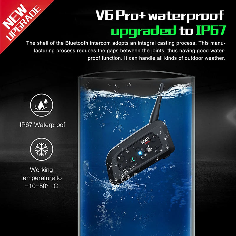 EJEAS  Motorcycle Intercom V6 PRO+ Helmet  6 Riders 800m Communicator Waterproof V5.1 Music Player Interphone Bluetooth Headset