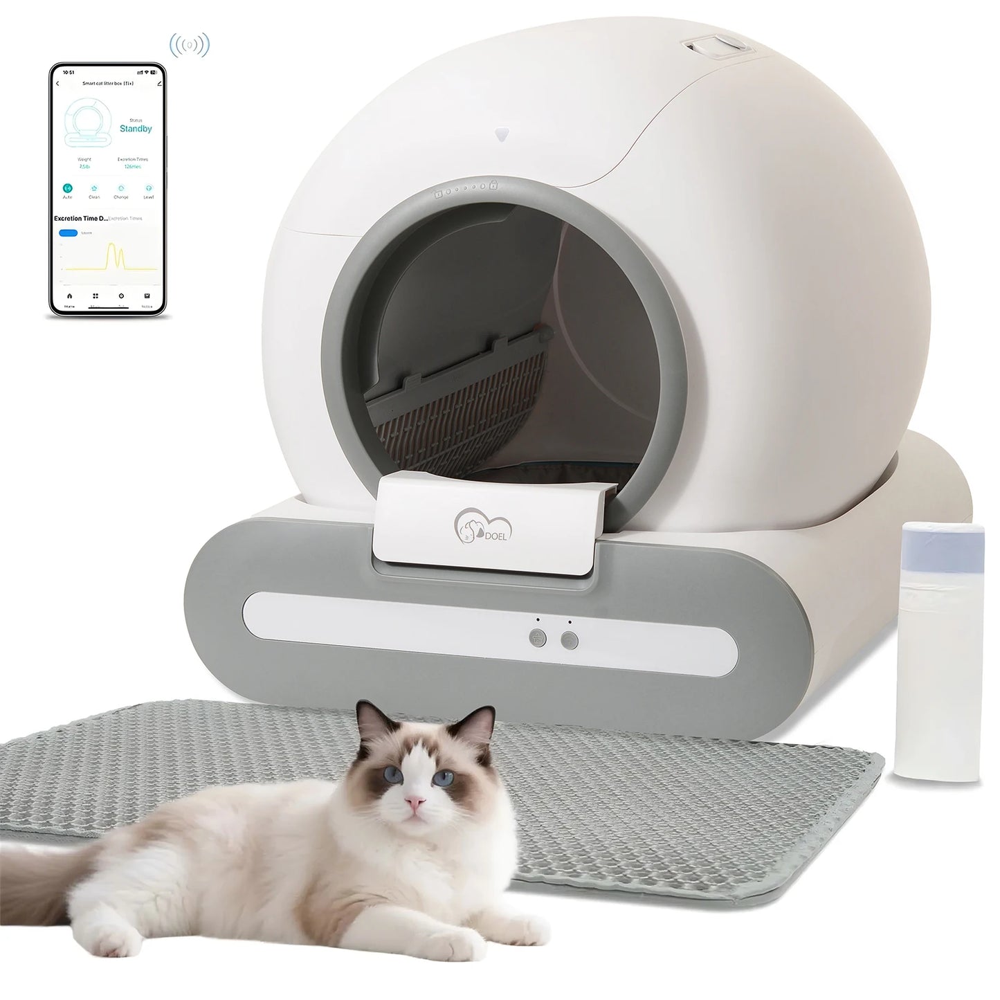 65L Self-Cleaning Cat Litter Box App Control, ONLY Supports 2.4G WiFi w/Litter Mat&Trash Bags, Fit for Tofu & Mixed Litter