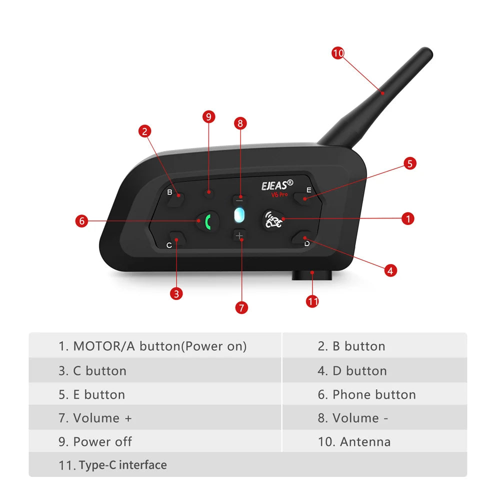 Only Official Oversea Store V6PRO+ Motorcycle Intercom Helmet Bluetooth5.1  Headset 6 Riders 800m Communicator Waterproof