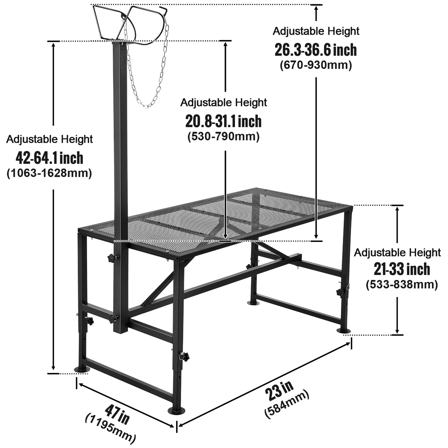 Goat Sheep Stand 51x23in Livestock Stand Metal Livestock Milking and Shearing Stand 21" to 33" Adjustable Height White