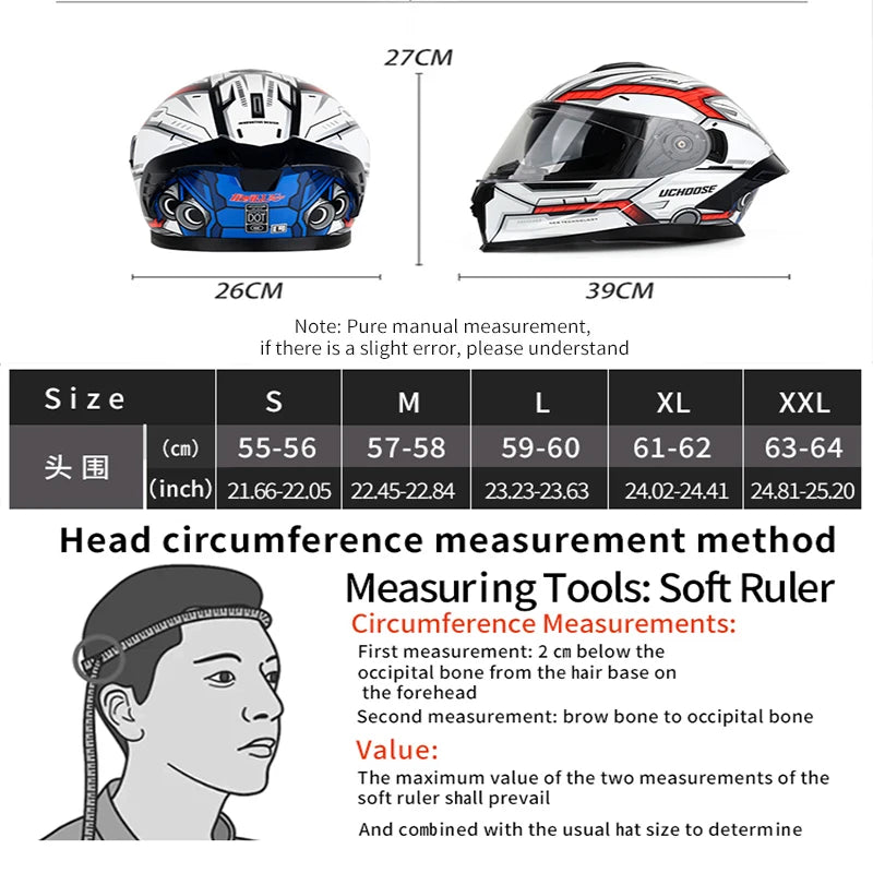 DOT Approved Full Face Helmet Crash Motorbike Protective Gear Men Women Flip Up Helmet Motorcycle Double Sun Visor