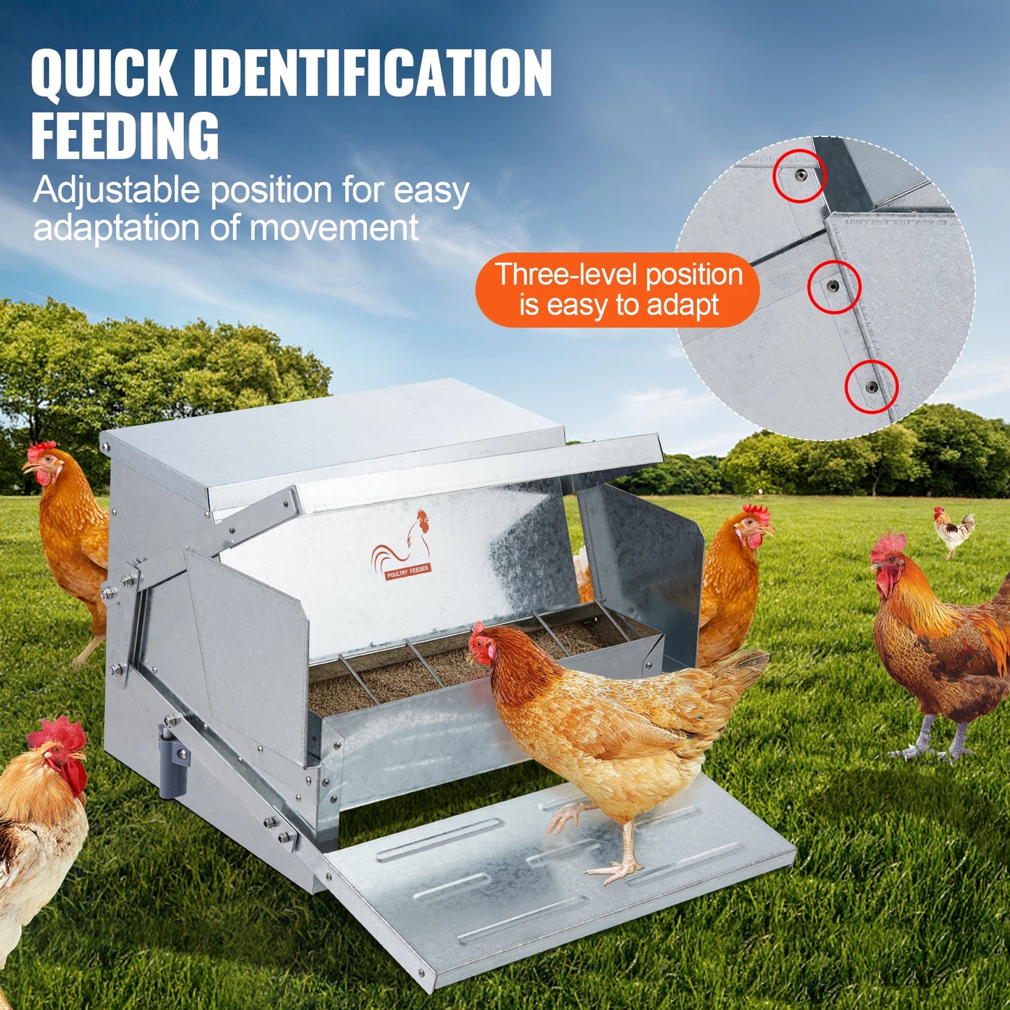 Automatic Chicken Feeder 25 lbs Capacity Feeds 10 Chickens up to 11 Days Galvanized Steel Poultry Feeder