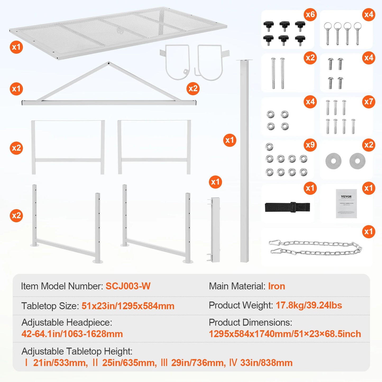 Goat Sheep Stand 51x23in Livestock Stand Metal Livestock Milking and Shearing Stand 21" to 33" Adjustable Height White