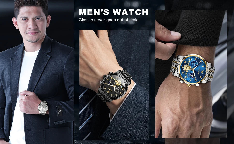 2856 Quartz Watch for Men Flywheel Skeleton Chronograph Moon Phase Multifunctional Stainless steel Men's Wristwatches