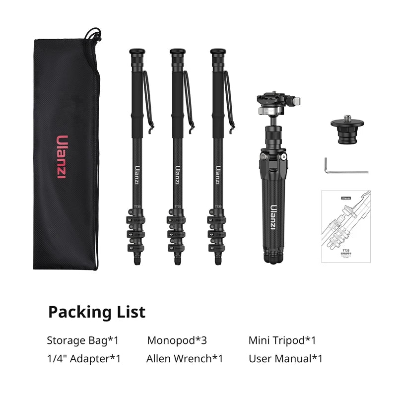 Ulanzi TT35 Hiking Stick Tripod Kit Quick Release Trekking Pole Monopod Selfie Stick Mini Tripod for Hiking Travel Outdoor Shoot