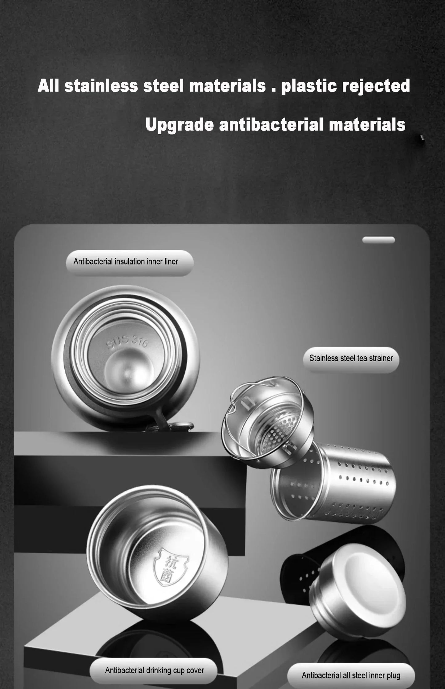 Portable Insulated Water Bottle Stainless Steel Leakproof Thermos Cup Cold Hot Beverage Container for Travel Office