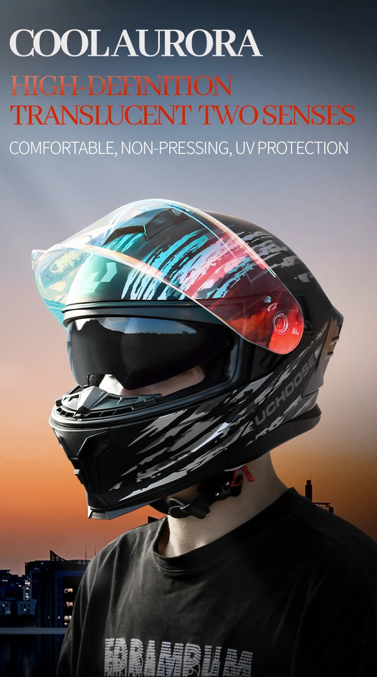 DOT Approved Full Face Helmet Crash Motorbike Protective Gear Men Women Flip Up Helmet Motorcycle Double Sun Visor