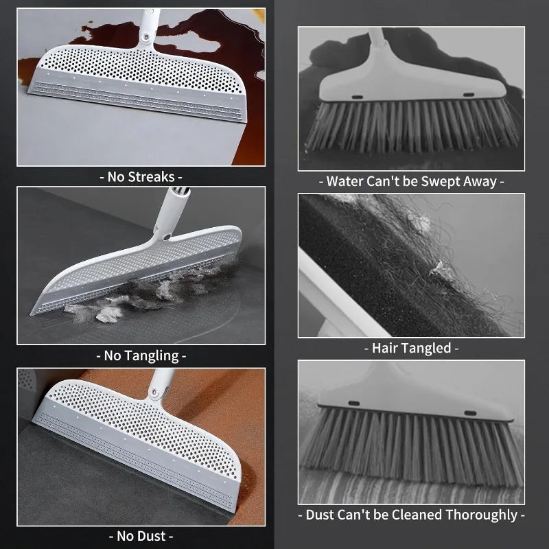 Magic broom with detachable head and double-sided silicone scraper broom and dustpan set ferramentas de limpeza