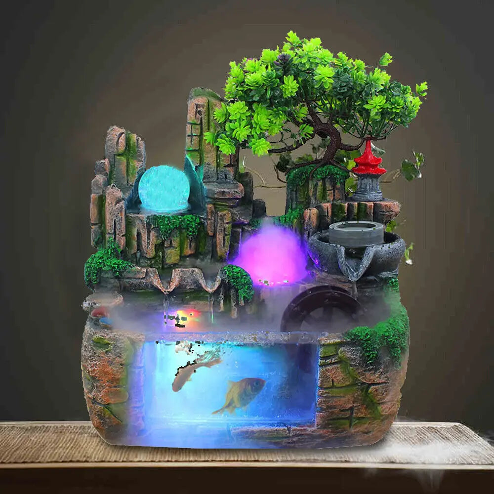 Table Decorations Tabletop Fountain Exquisite Gift Resin Tabletop Tiered Water Fountain LED Light Long Power Cord for office
