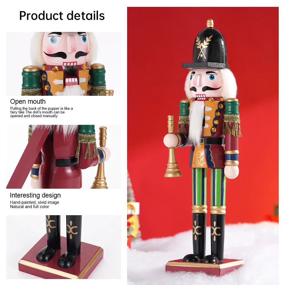 30cm Nutcracker Soldier Puppet Wooden Nutcracker Statues Handicraft Doll Christmas Decor Puppet For Home/Coffee Shop Decor Gifts