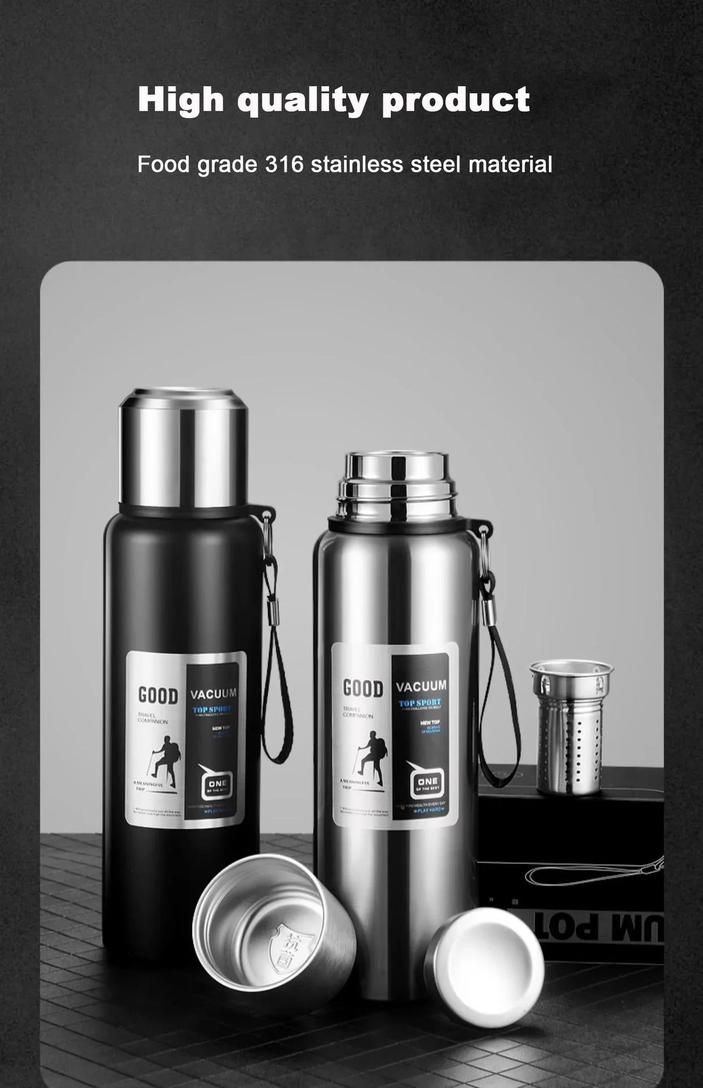 Portable Insulated Water Bottle Stainless Steel Leakproof Thermos Cup Cold Hot Beverage Container for Travel Office