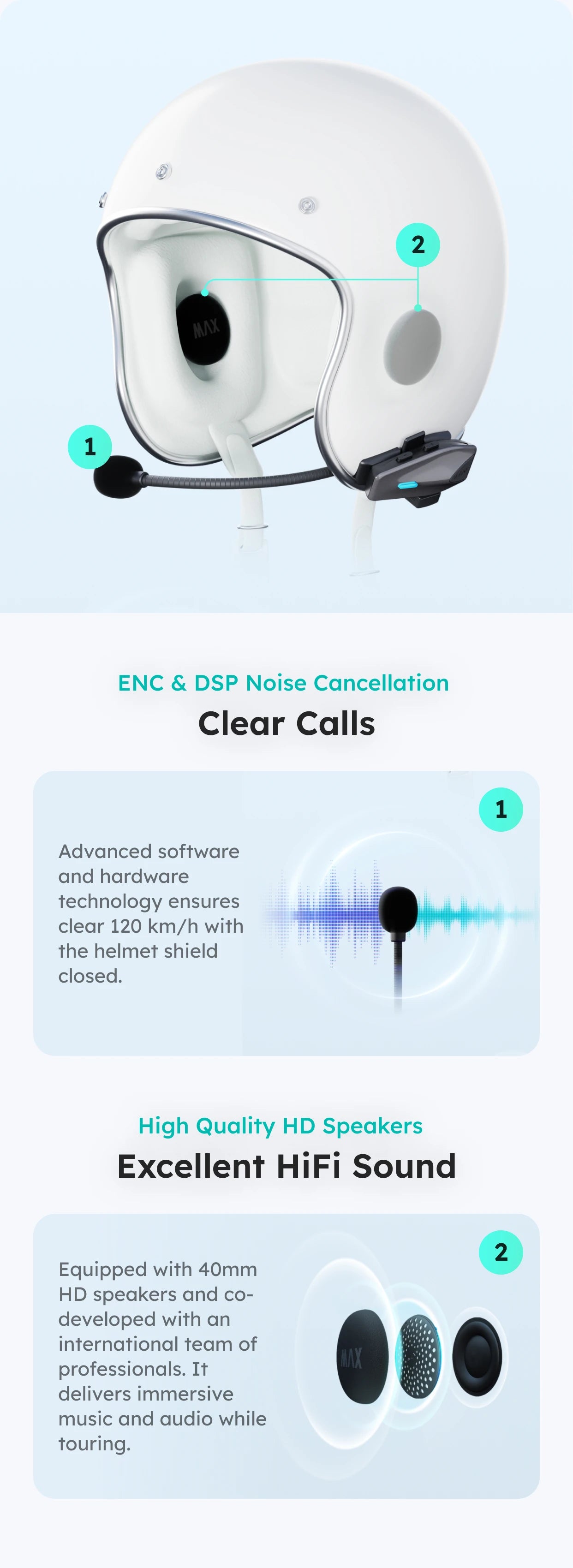 S1 Helmet Bluetooth Headset Voice Control Motorcycle Communication Systems 8 Riders Helmet Intercom with FM Radio ENC/IPX7