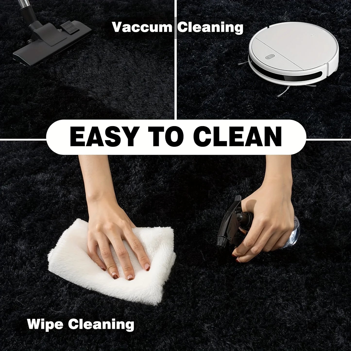 Large plush area rug, decorative rug for living room, super soft and fluffy plush rug for bedroom, home decor rug, black