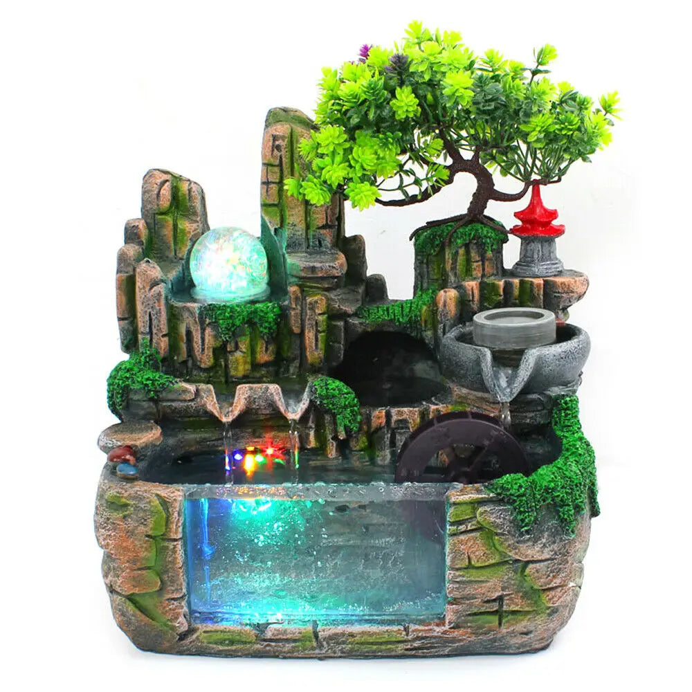 Table Decorations Tabletop Fountain Exquisite Gift Resin Tabletop Tiered Water Fountain LED Light Long Power Cord for office