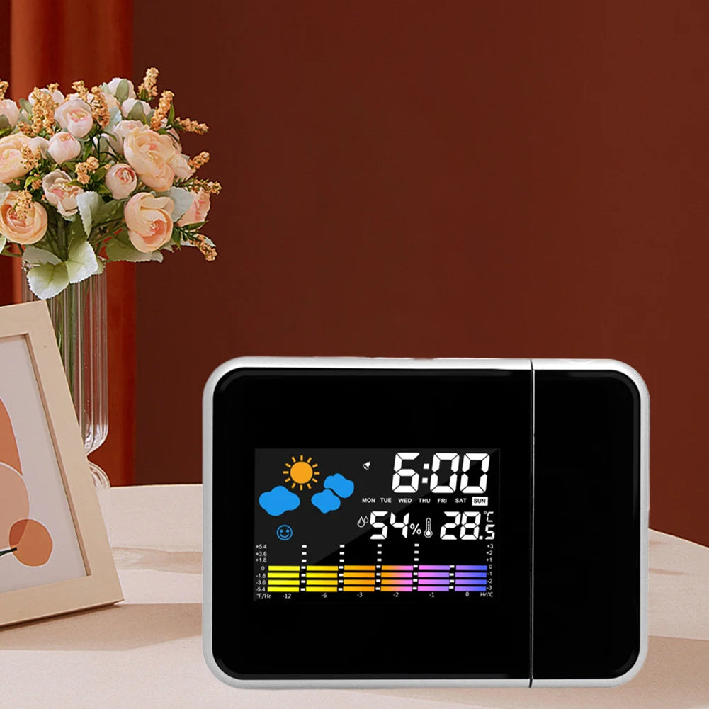 Smart Alarm Clock with Night Backlight Desk Table Thermometer Hygrometer Projection Clock for Home Living Room Bedroom