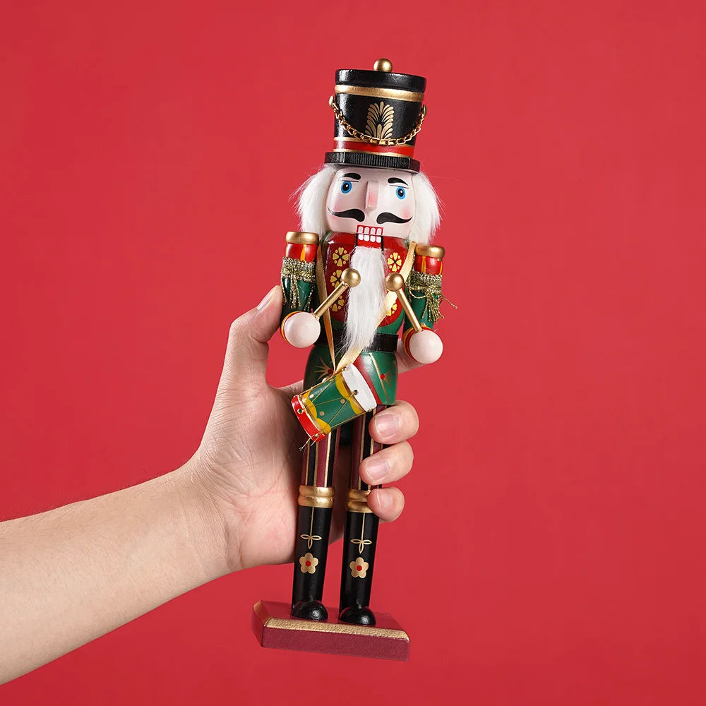 30cm Nutcracker Soldier Puppet Wooden Nutcracker Statues Handicraft Doll Christmas Decor Puppet For Home/Coffee Shop Decor Gifts