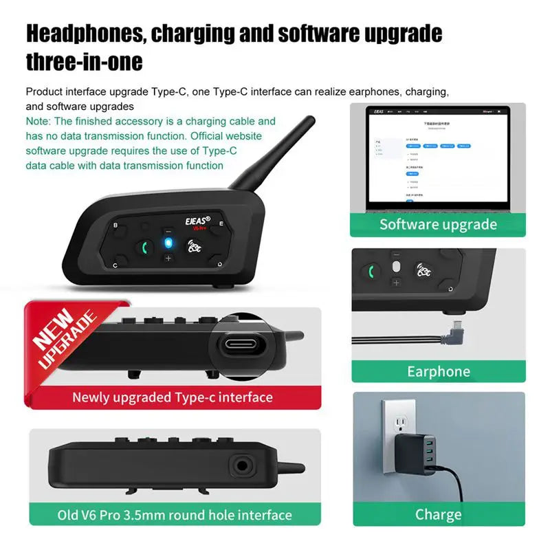 Only Official Oversea Store V6PRO+ Motorcycle Intercom Helmet Bluetooth5.1  Headset 6 Riders 800m Communicator Waterproof