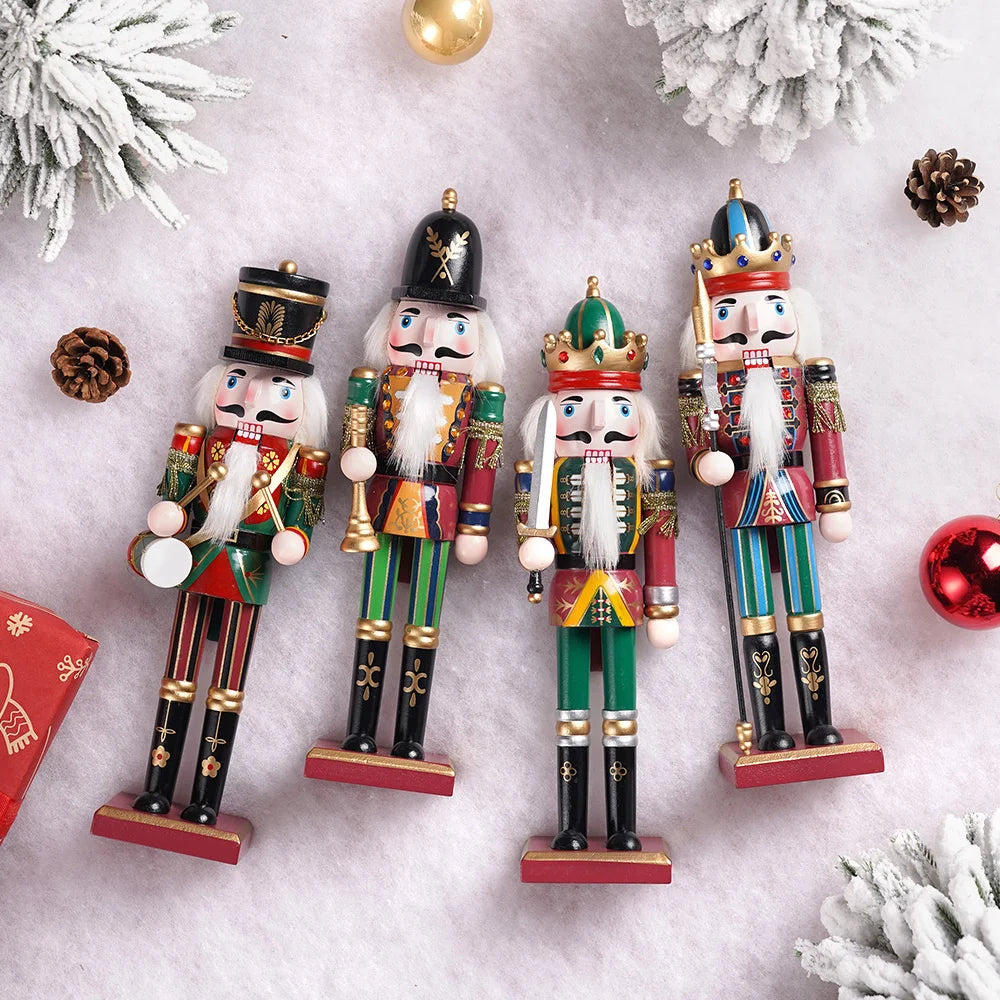 30cm Nutcracker Soldier Puppet Wooden Nutcracker Statues Handicraft Doll Christmas Decor Puppet For Home/Coffee Shop Decor Gifts