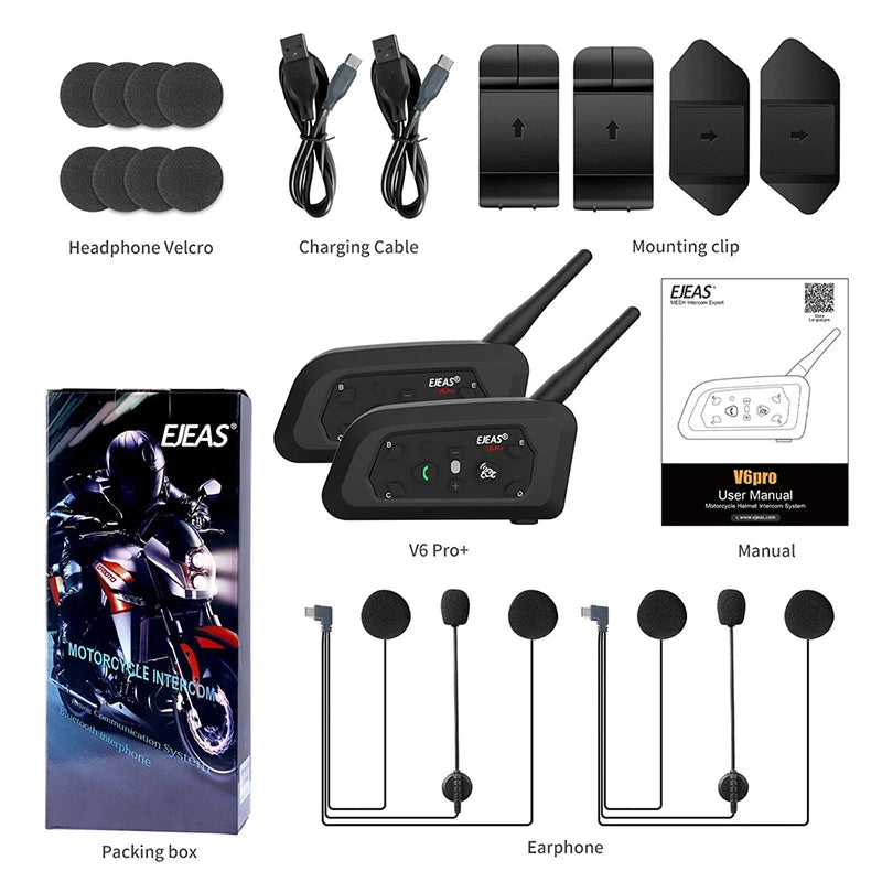 Only Official Oversea Store V6PRO+ Motorcycle Intercom Helmet Bluetooth5.1  Headset 6 Riders 800m Communicator Waterproof