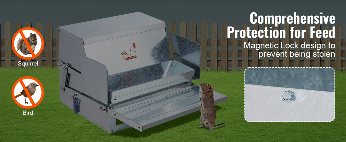 Automatic Chicken Feeder 25 lbs Capacity Feeds 10 Chickens up to 11 Days Galvanized Steel Poultry Feeder