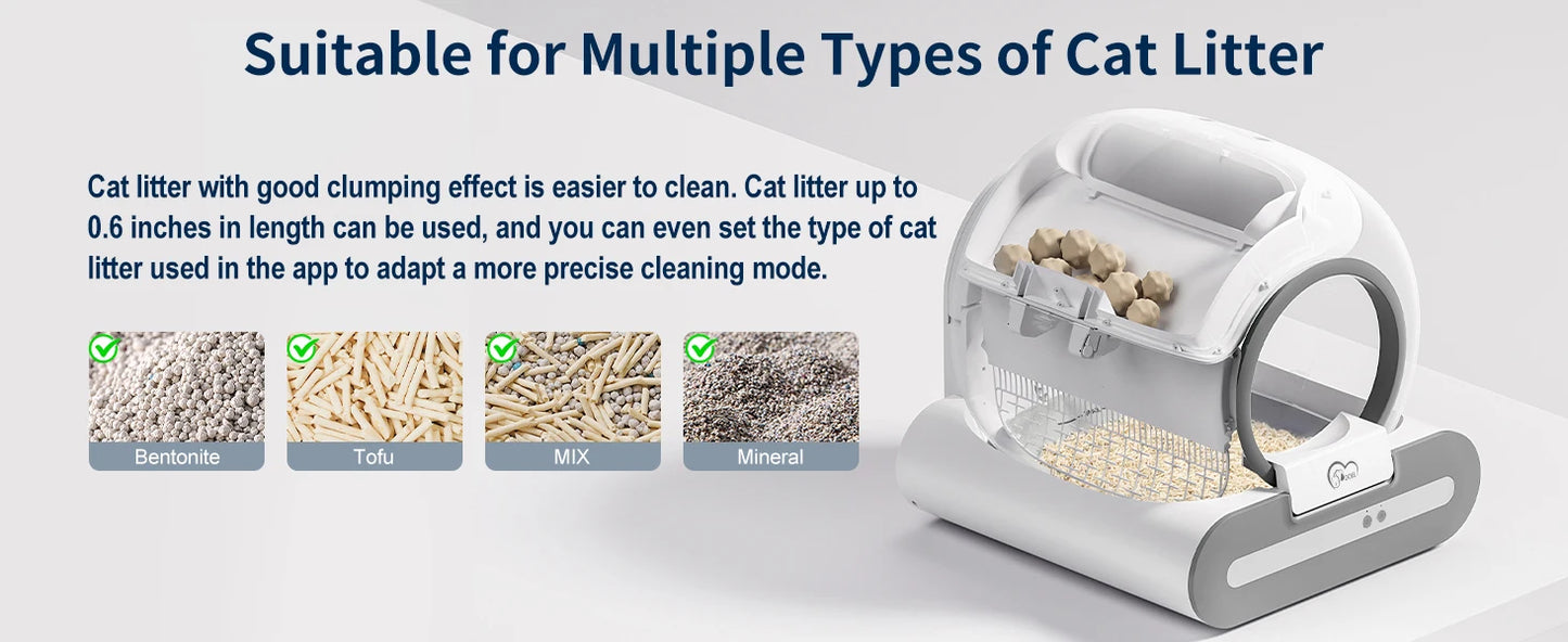 65L Self-Cleaning Cat Litter Box App Control, ONLY Supports 2.4G WiFi w/Litter Mat&Trash Bags, Fit for Tofu & Mixed Litter