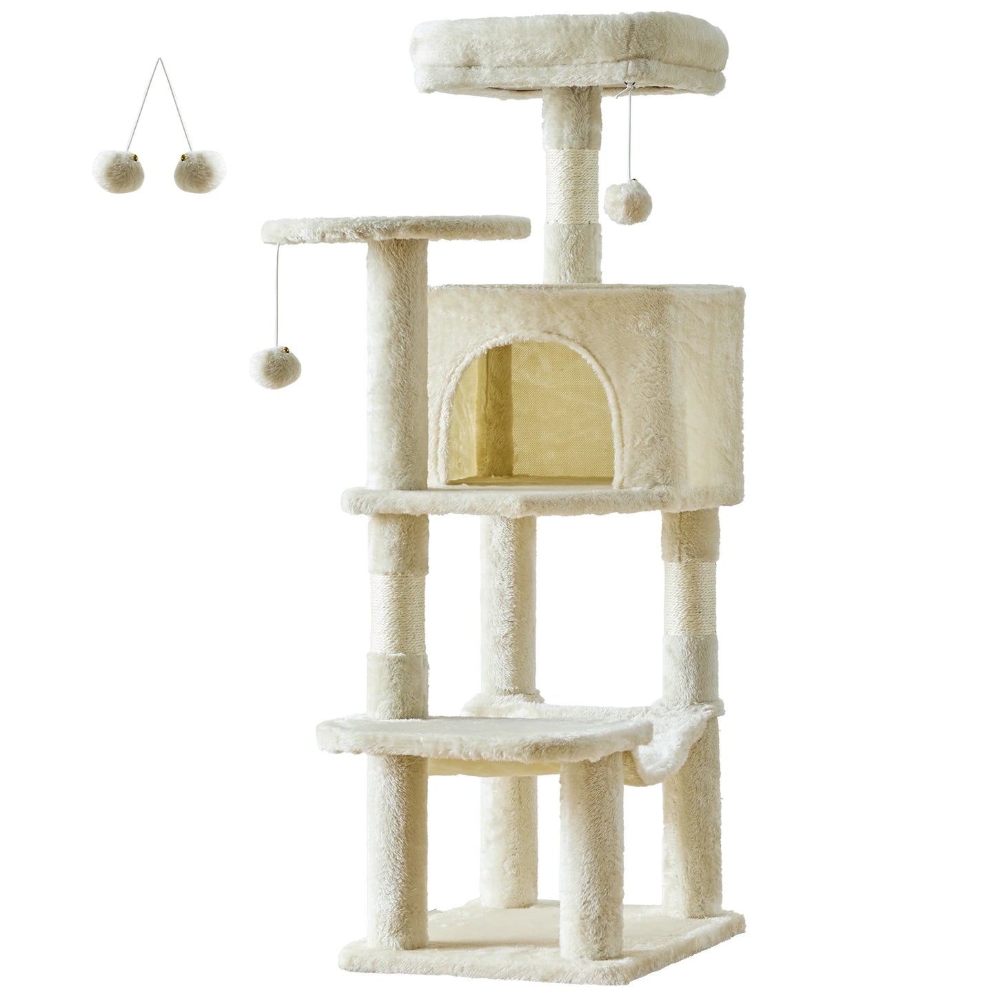 44In Cat Tree Tall Multi-Cat Climbing Tower for Pet Furniture Natural Sisal Scratching Posts Stable Pet House for Indoor Cat