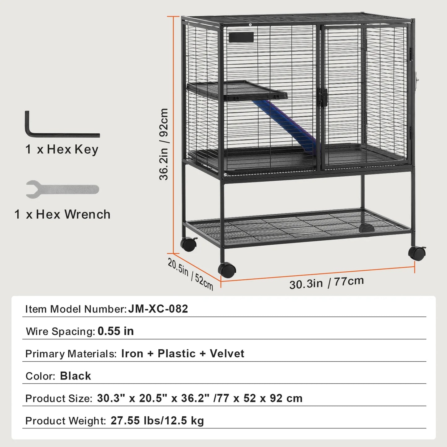 64.6" Rolling Metal Ferret Cage Large 4-Tier Critter Nation Cage Small Animal Cage for Pet Rats Hamster Guinea
