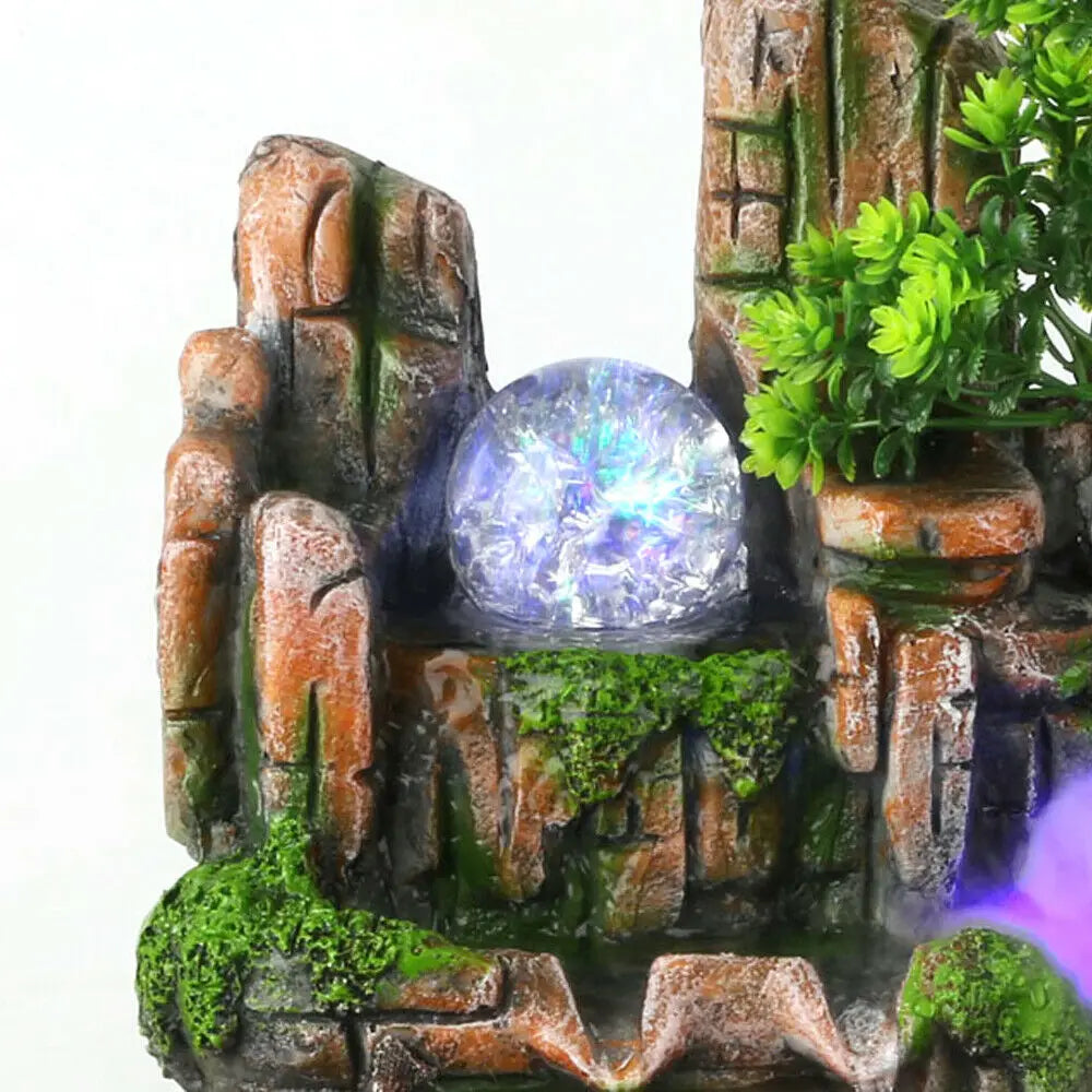 Table Decorations Tabletop Fountain Exquisite Gift Resin Tabletop Tiered Water Fountain LED Light Long Power Cord for office