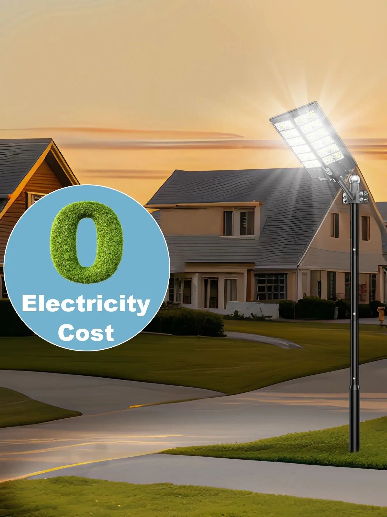 6000-watt waterproof solar street lights. Automatically turn on at dusk and are equipped with motion sensors. Suitable for comme