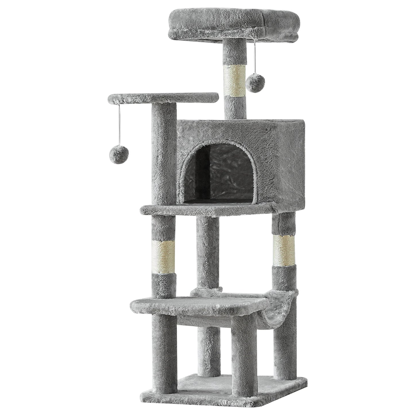 44In Cat Tree Tall Multi-Cat Climbing Tower for Pet Furniture Natural Sisal Scratching Posts Stable Pet House for Indoor Cat