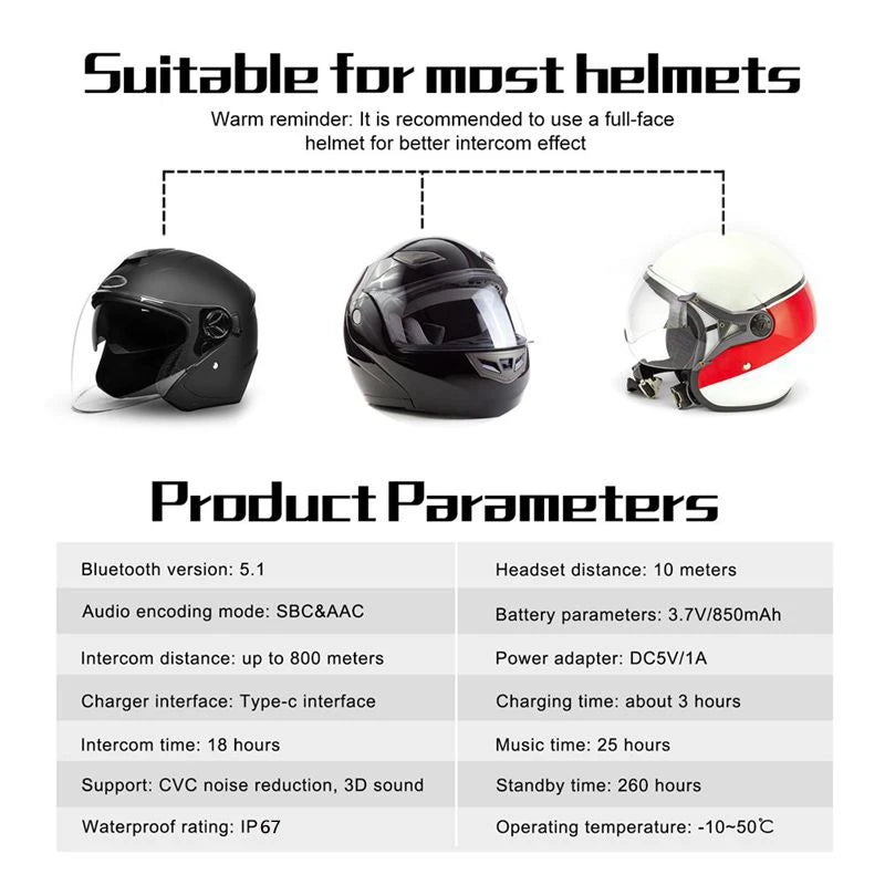 Only Official Oversea Store V6PRO+ Motorcycle Intercom Helmet Bluetooth5.1  Headset 6 Riders 800m Communicator Waterproof
