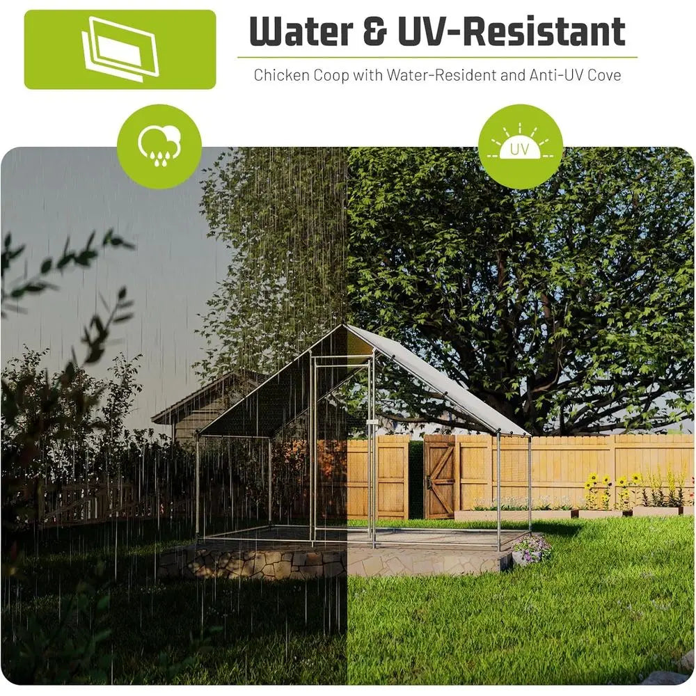 Walk-In Chicken Coop with UV-Protected and Waterproof Cover for Outdoor Poultry Housing