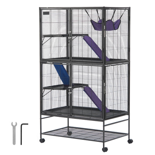 64.6" Rolling Metal Ferret Cage Large 4-Tier Critter Nation Cage Small Animal Cage for Pet Rats Hamster Guinea